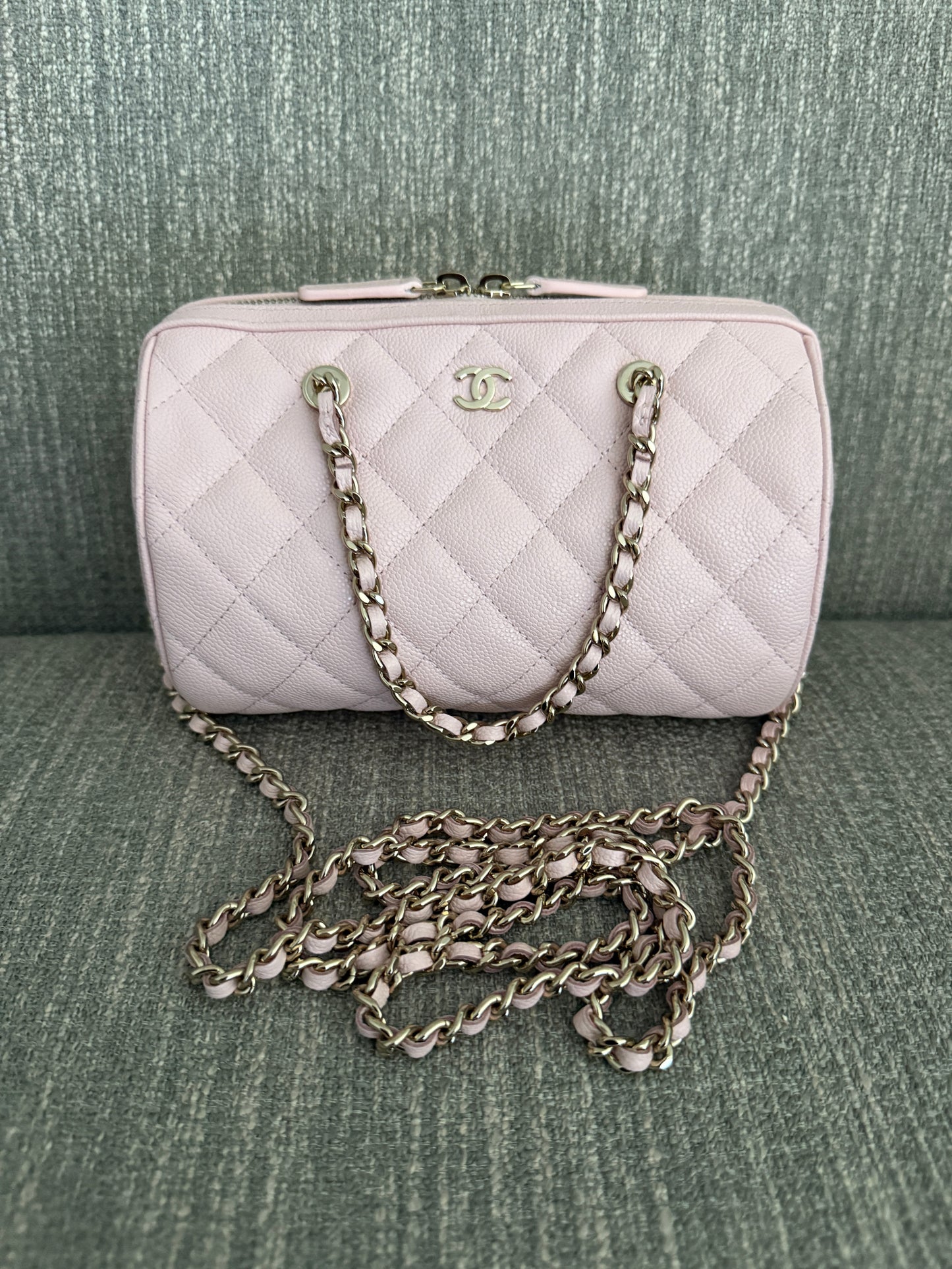 Pre-owned CHANEL bowling bag caviar leather champagne hardware