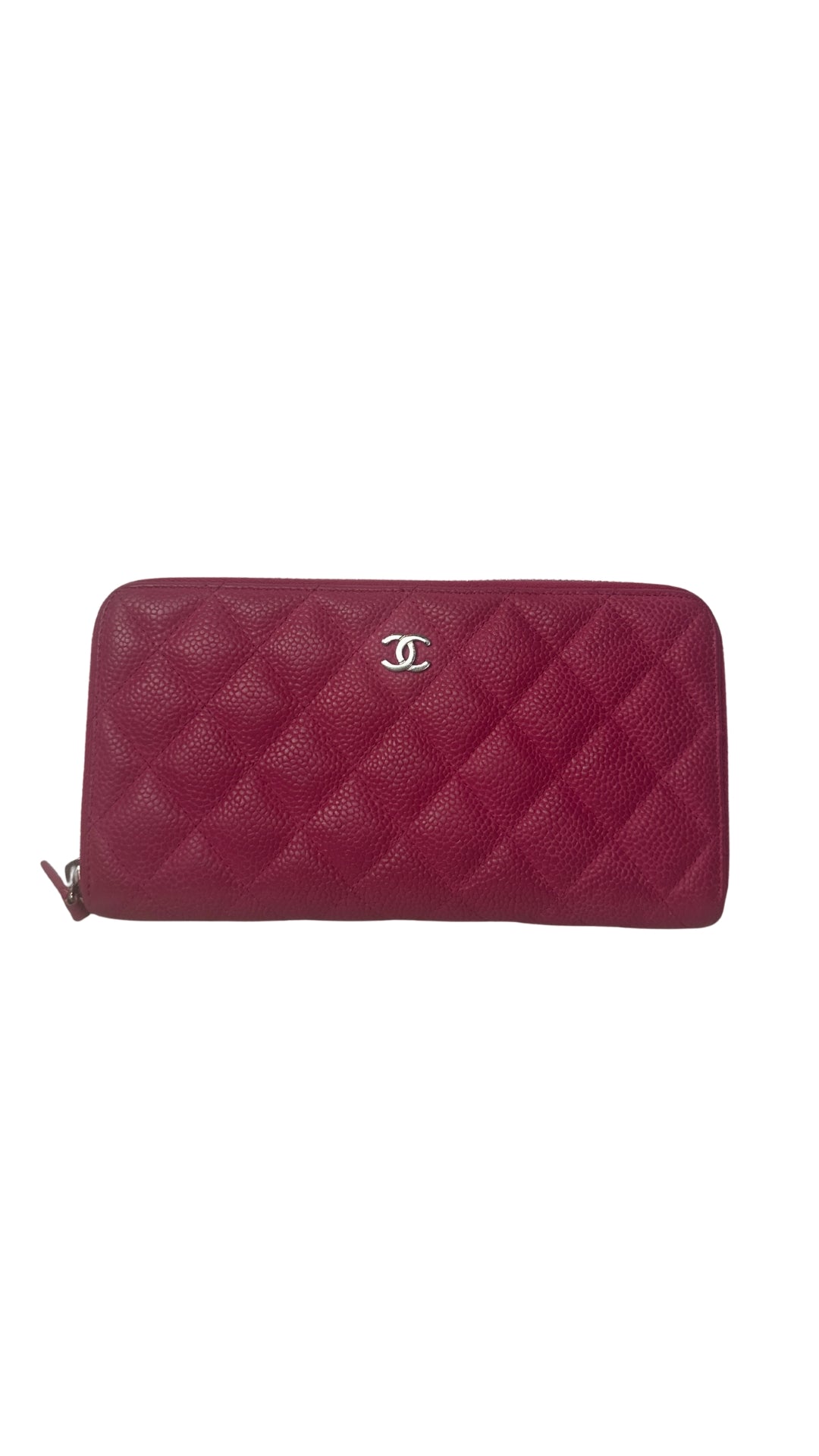 Pre-owned CHANEL Caviar Medium Zip Around Wallet Pink with box