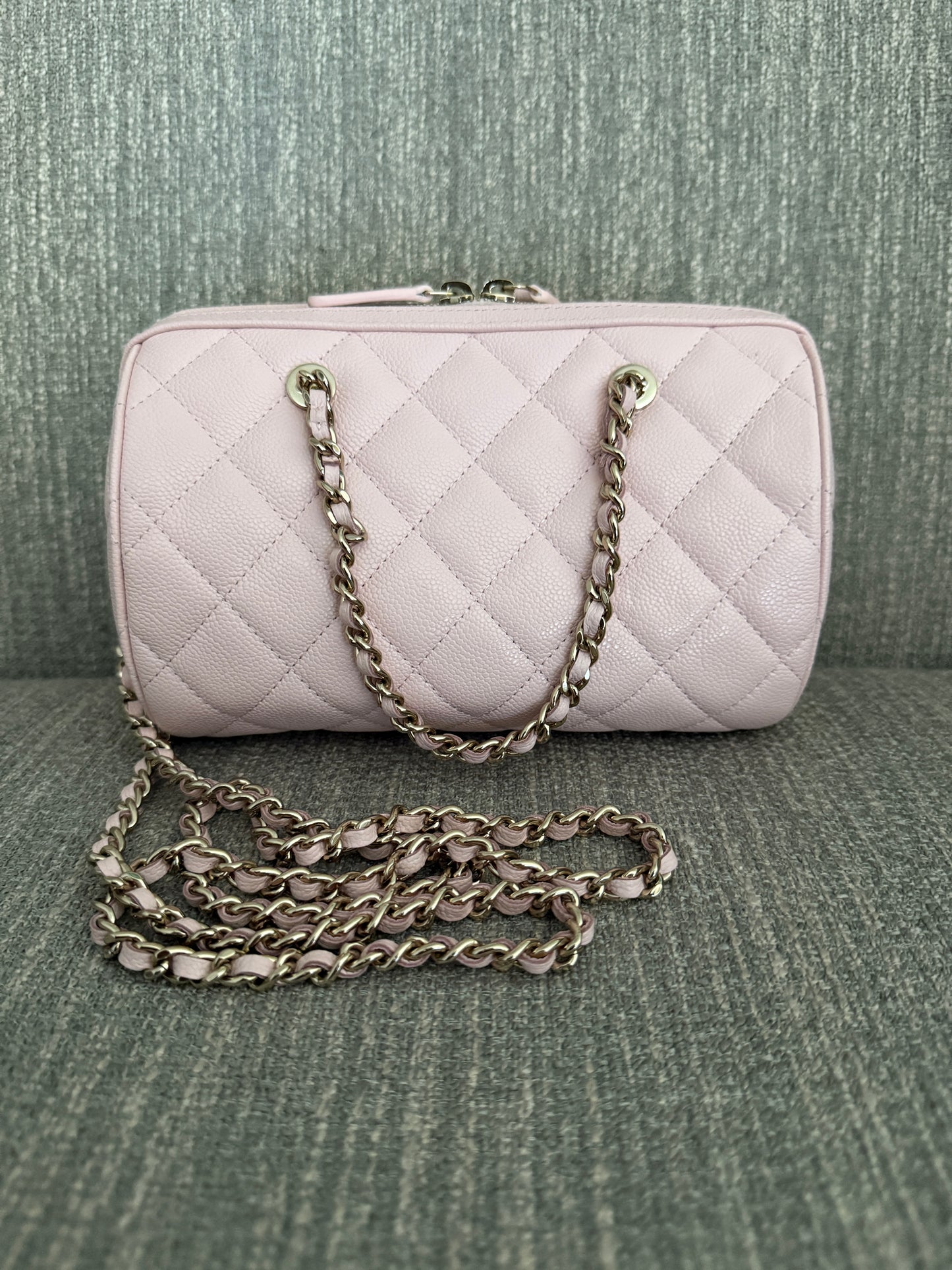 Pre-owned CHANEL bowling bag caviar leather champagne hardware