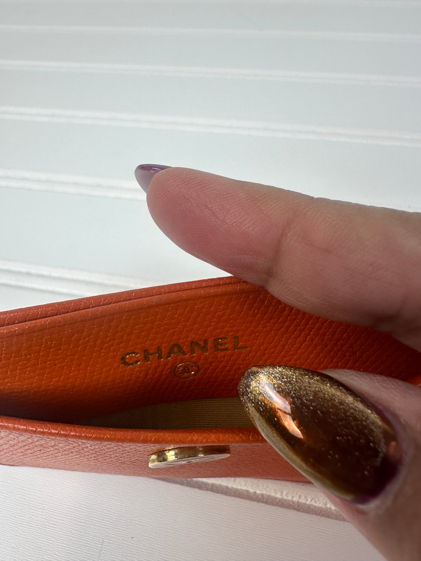 Pre-owned CHANEL Coco Button Card Case Caviar Leather Orange _ 200-1