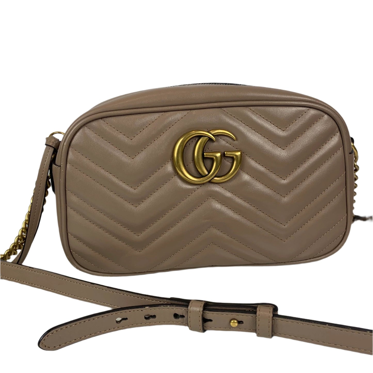 Pre-owned GUCCI Marmont beige leather with box and dustbag