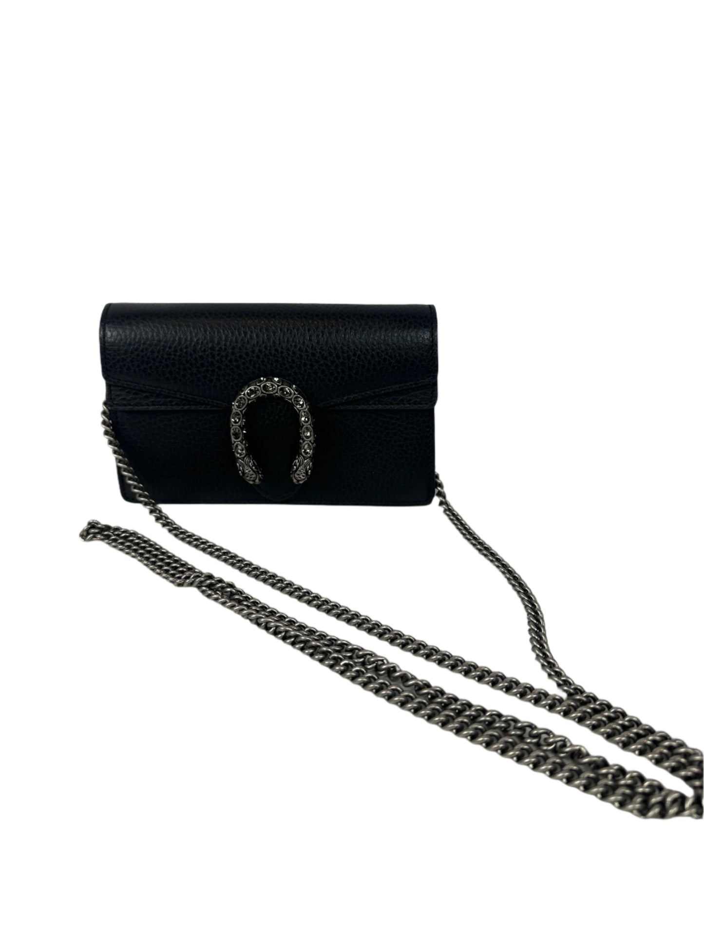 Pre-owned GUCCI Dionysus wallet on chain black leather