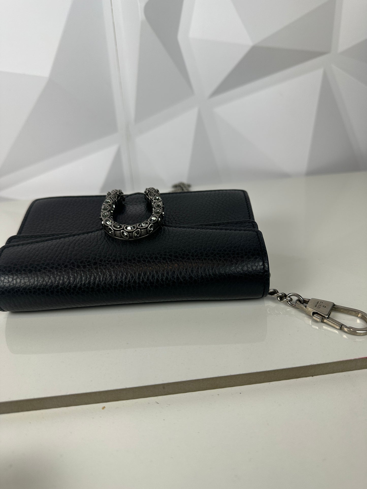 Pre-owned GUCCI Dionysus wallet on chain black leather