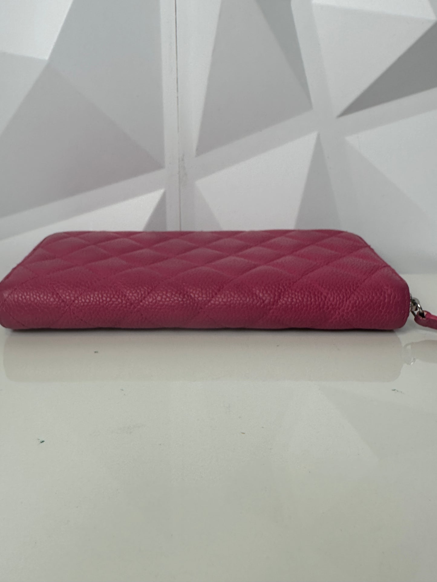 Pre-owned CHANEL Caviar Medium Zip Around Wallet Pink with box