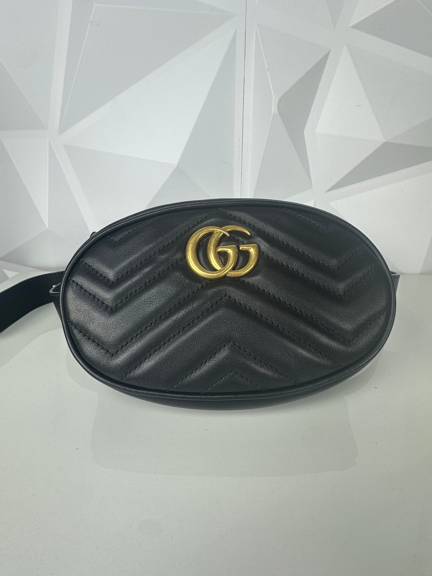 Pre-owned GUCCI Marmont Matelasse Belt Bag In Black
