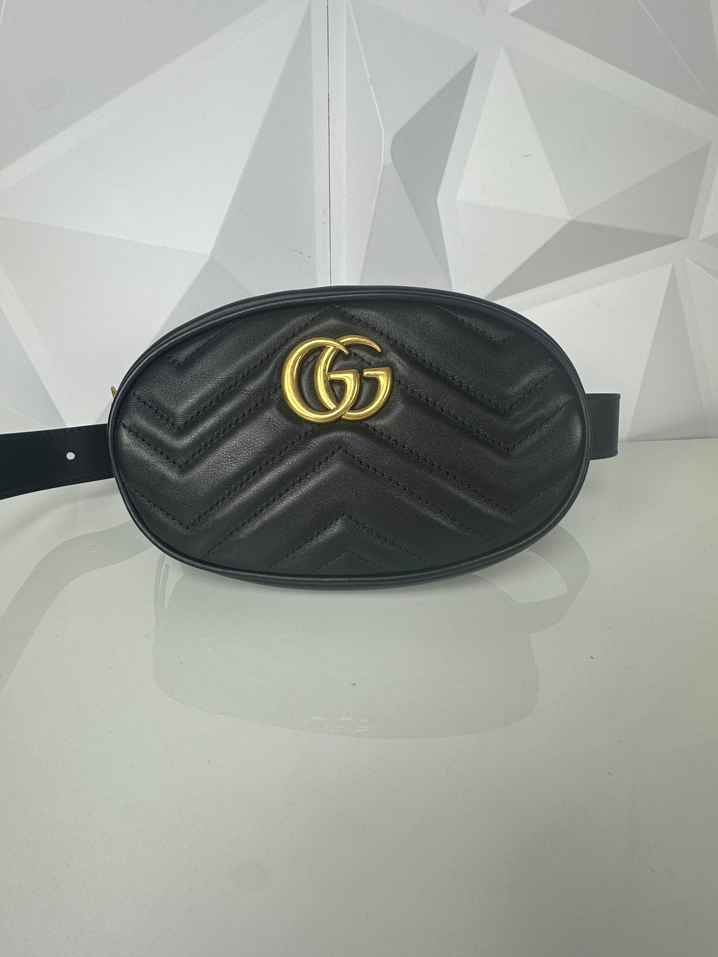 Pre-owned GUCCI Marmont Matelasse Belt Bag In Black