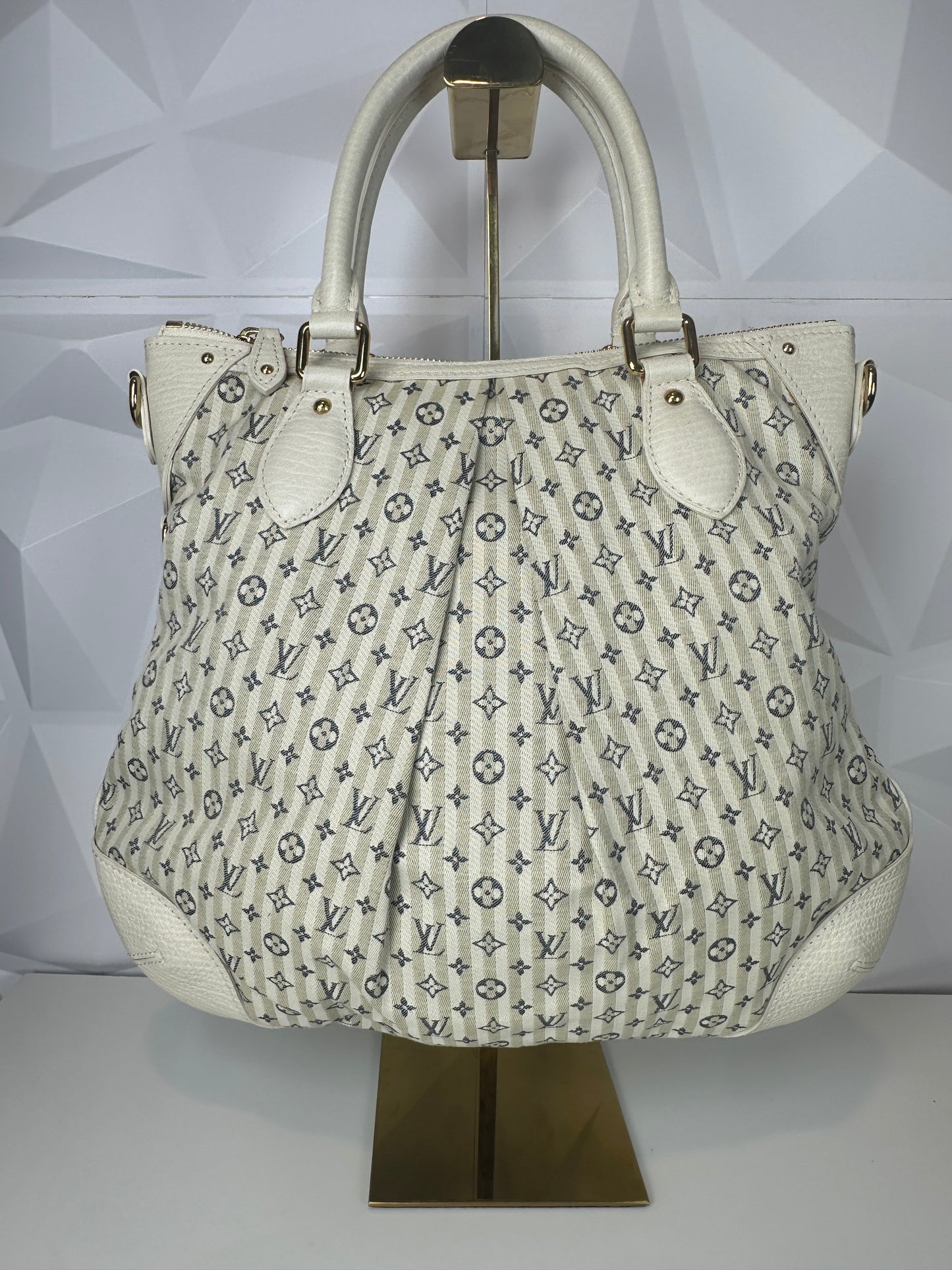 Preowned LOUIS VUITTON Blue/White Monogram Marina Ivory Denim