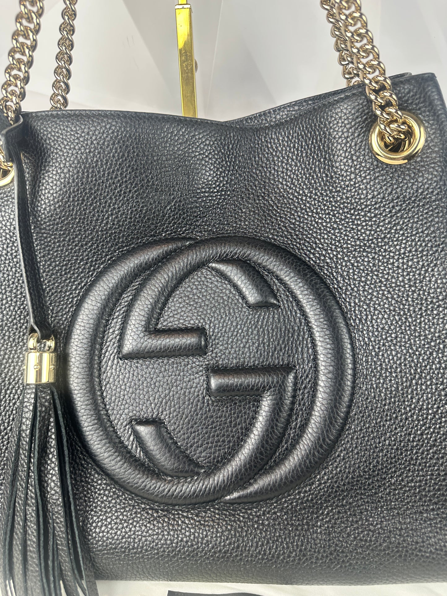Pre owned GUCCI Soho interlocking Chain Tote Black Leather