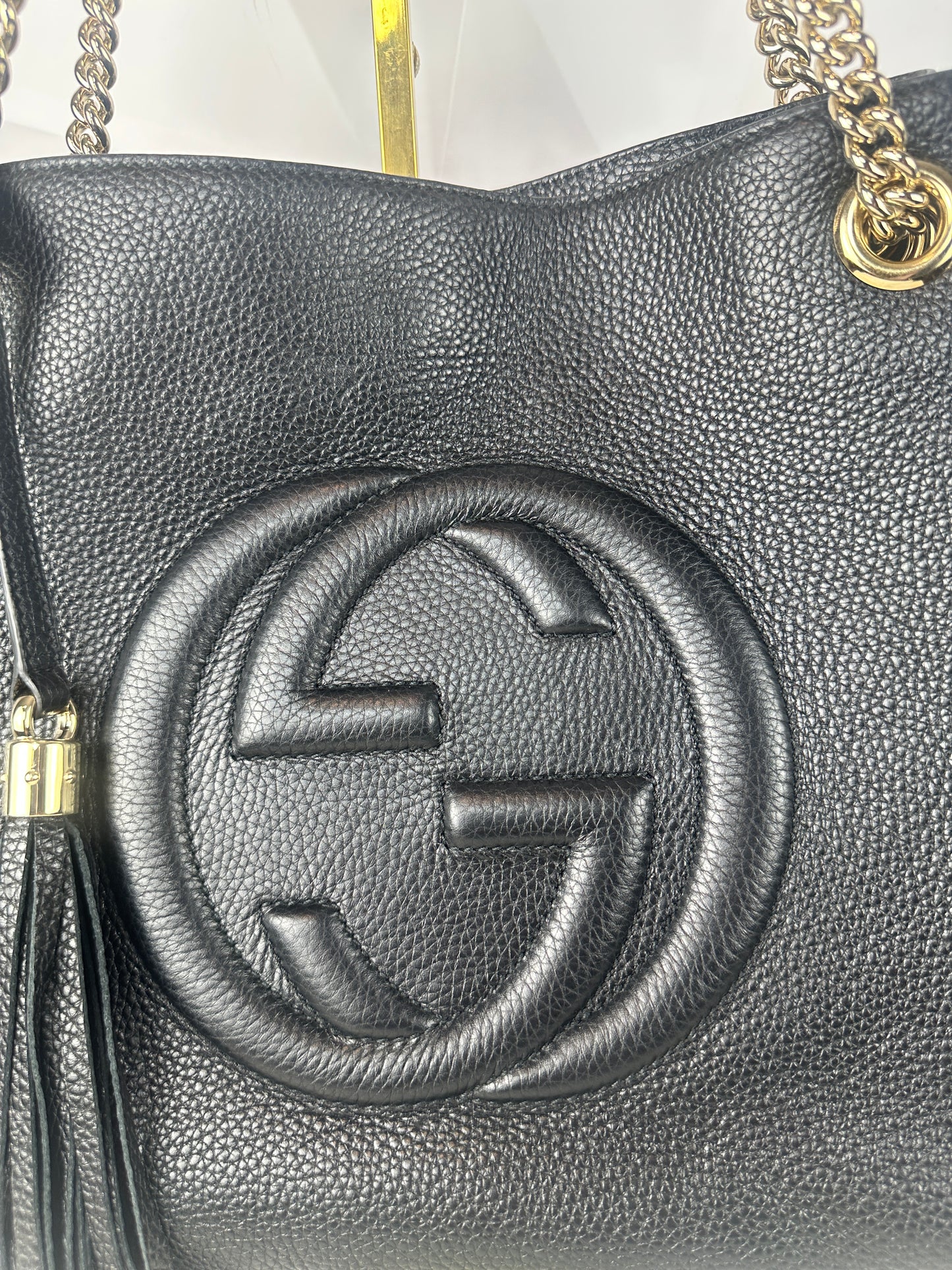 Pre owned GUCCI Soho interlocking Chain Tote Black Leather