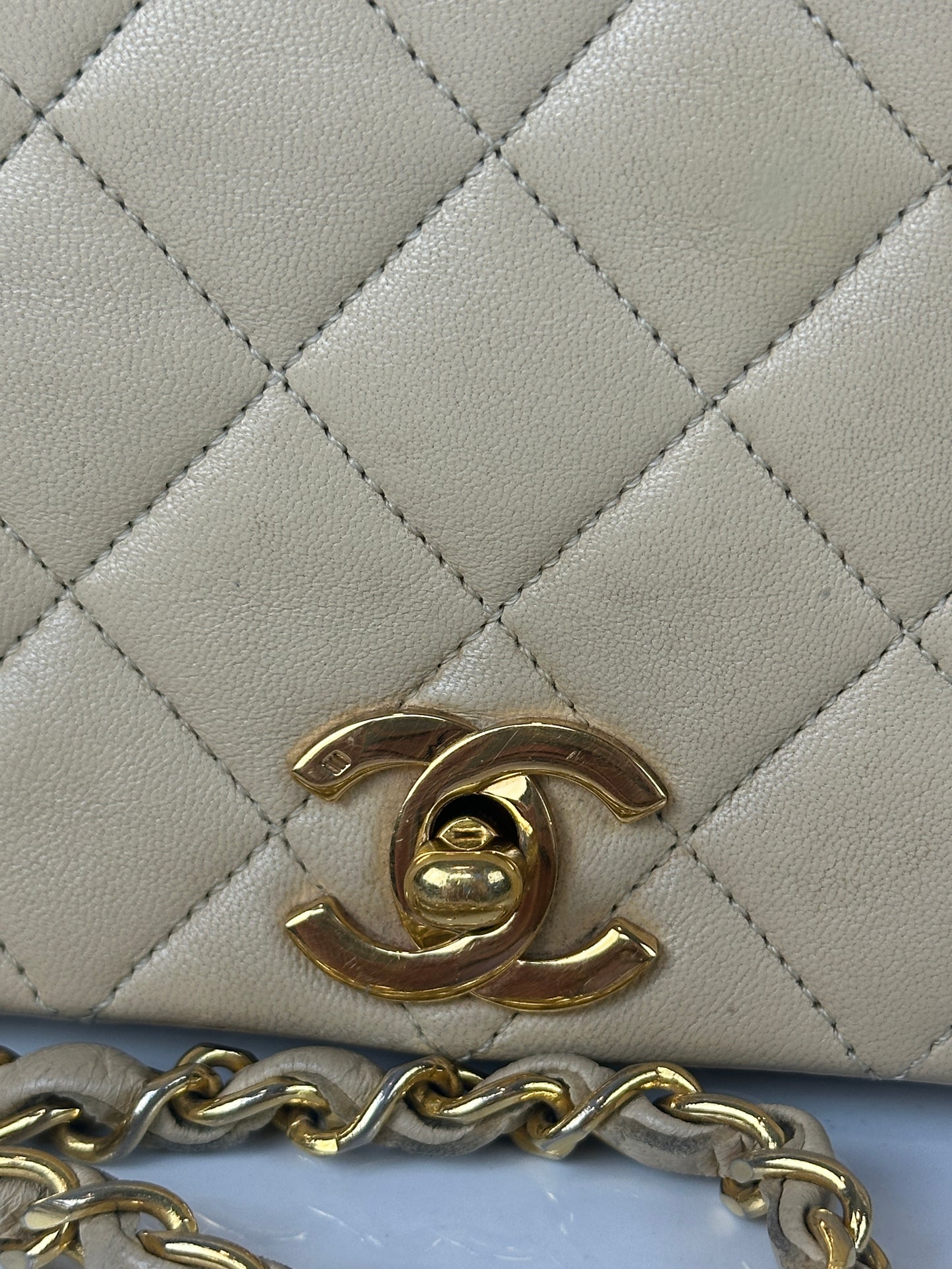 Pre owned CHANEL Matelasse Full Flap Lambskin chain Shoulder Beige
