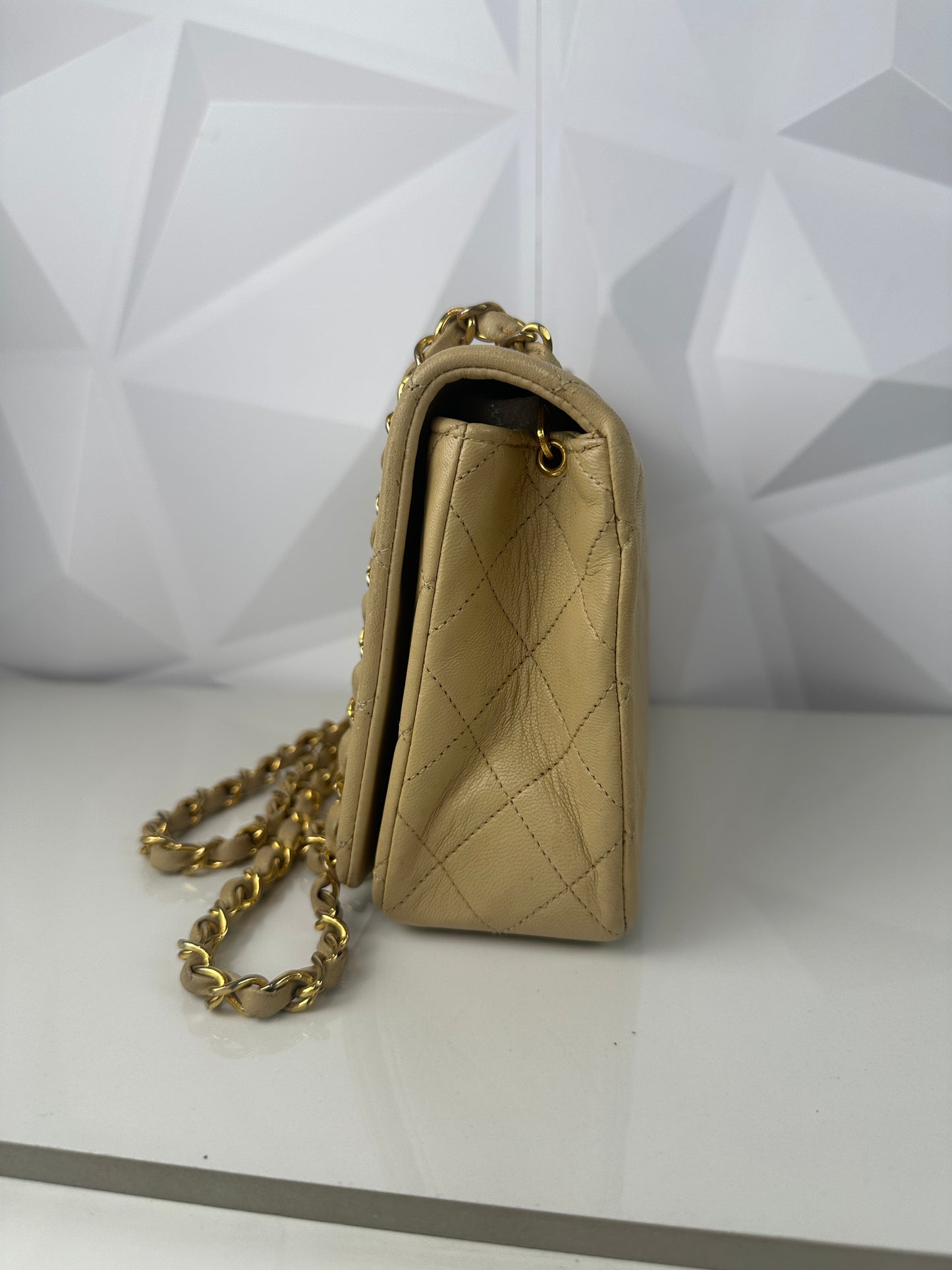 Pre owned CHANEL Matelasse Full Flap Lambskin chain Shoulder Beige