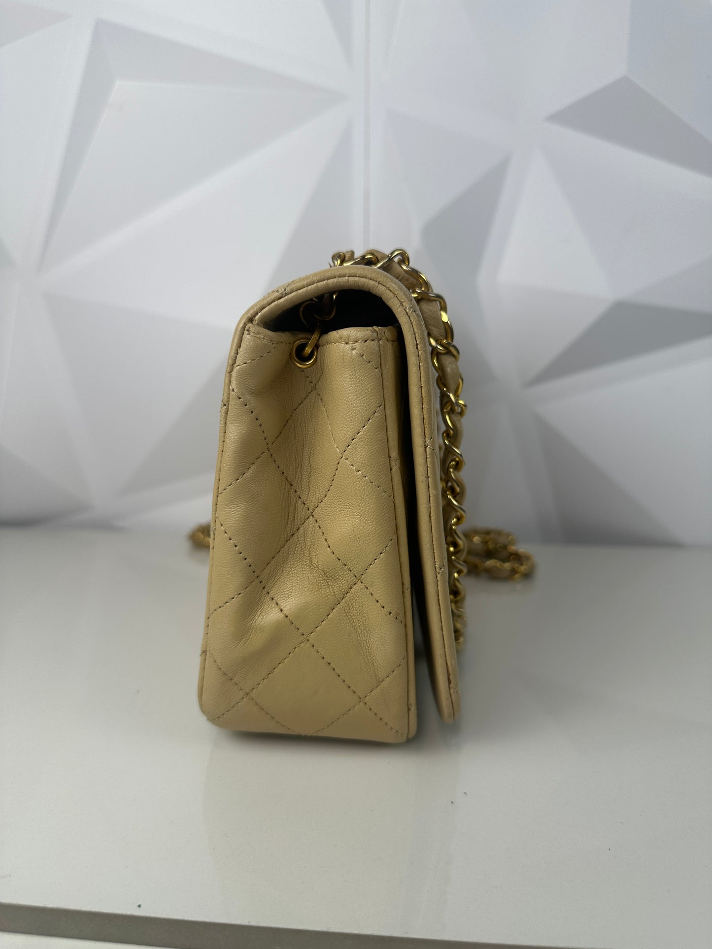 Pre owned CHANEL Matelasse Full Flap Lambskin chain Shoulder Beige