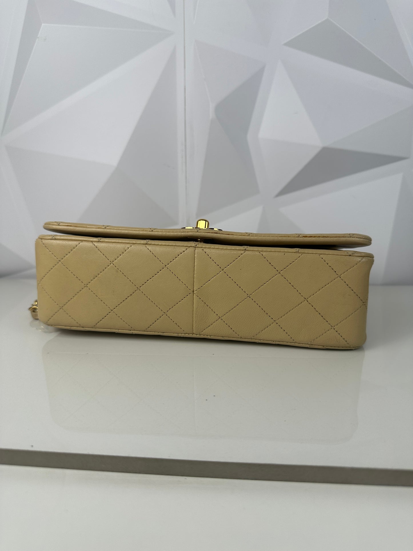 Pre owned CHANEL Matelasse Full Flap Lambskin chain Shoulder Beige