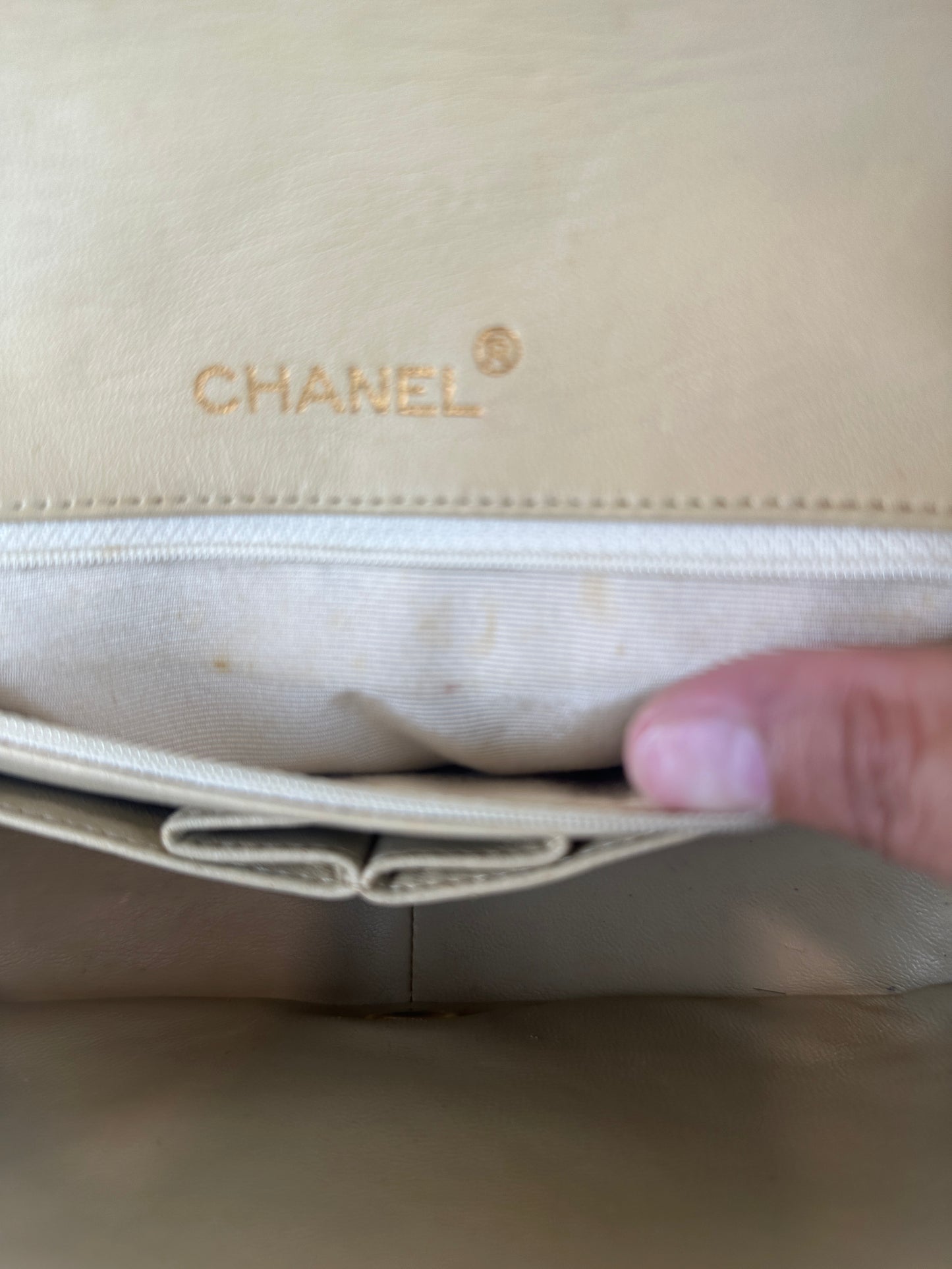 Pre owned CHANEL Matelasse Full Flap Lambskin chain Shoulder Beige