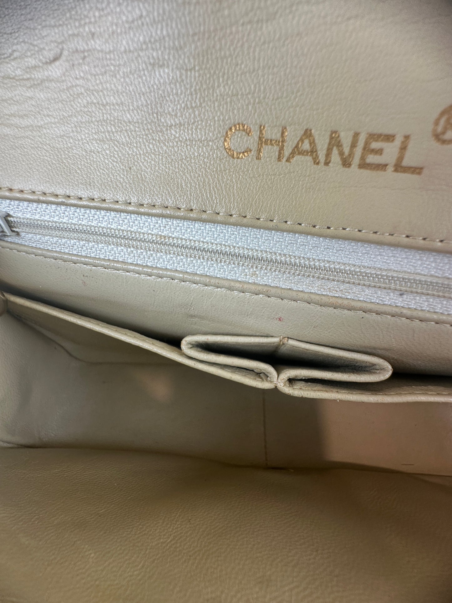 Pre owned CHANEL Matelasse Full Flap Lambskin chain Shoulder Beige