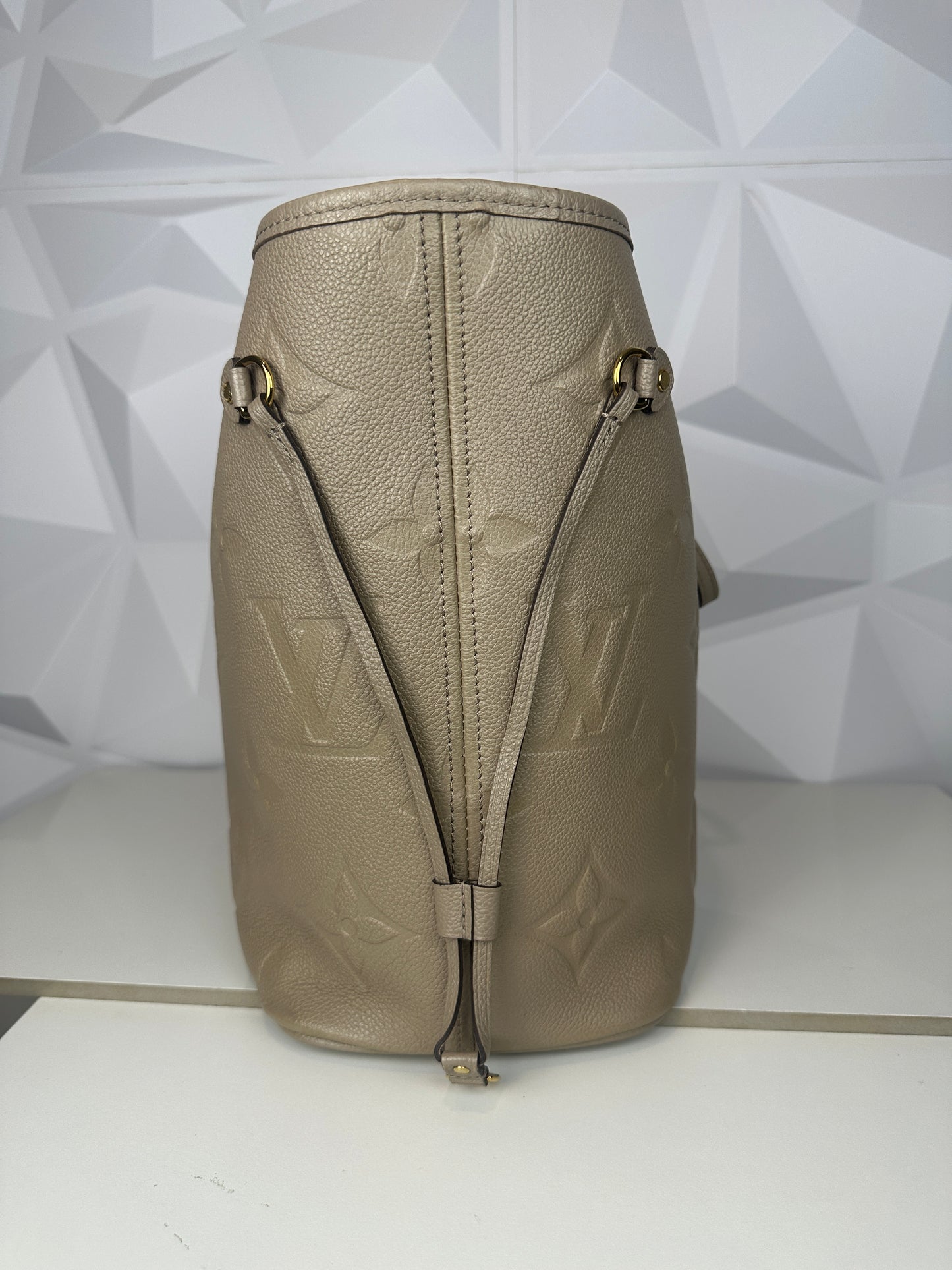 Pre owned LOUIS VUITTON Neverfull MM Monogram Empreinte Tote Bag Beige with Pouch