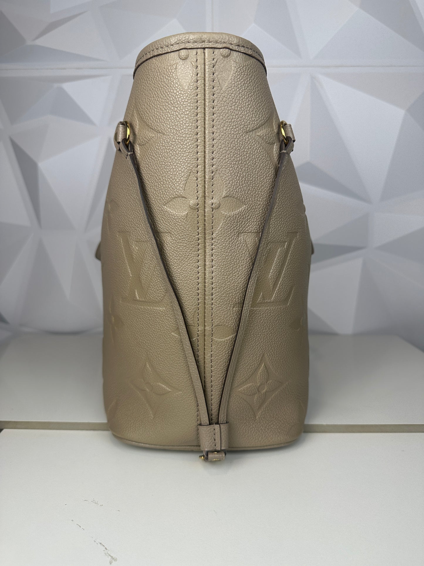 Pre owned LOUIS VUITTON Neverfull MM Monogram Empreinte Tote Bag Beige with Pouch