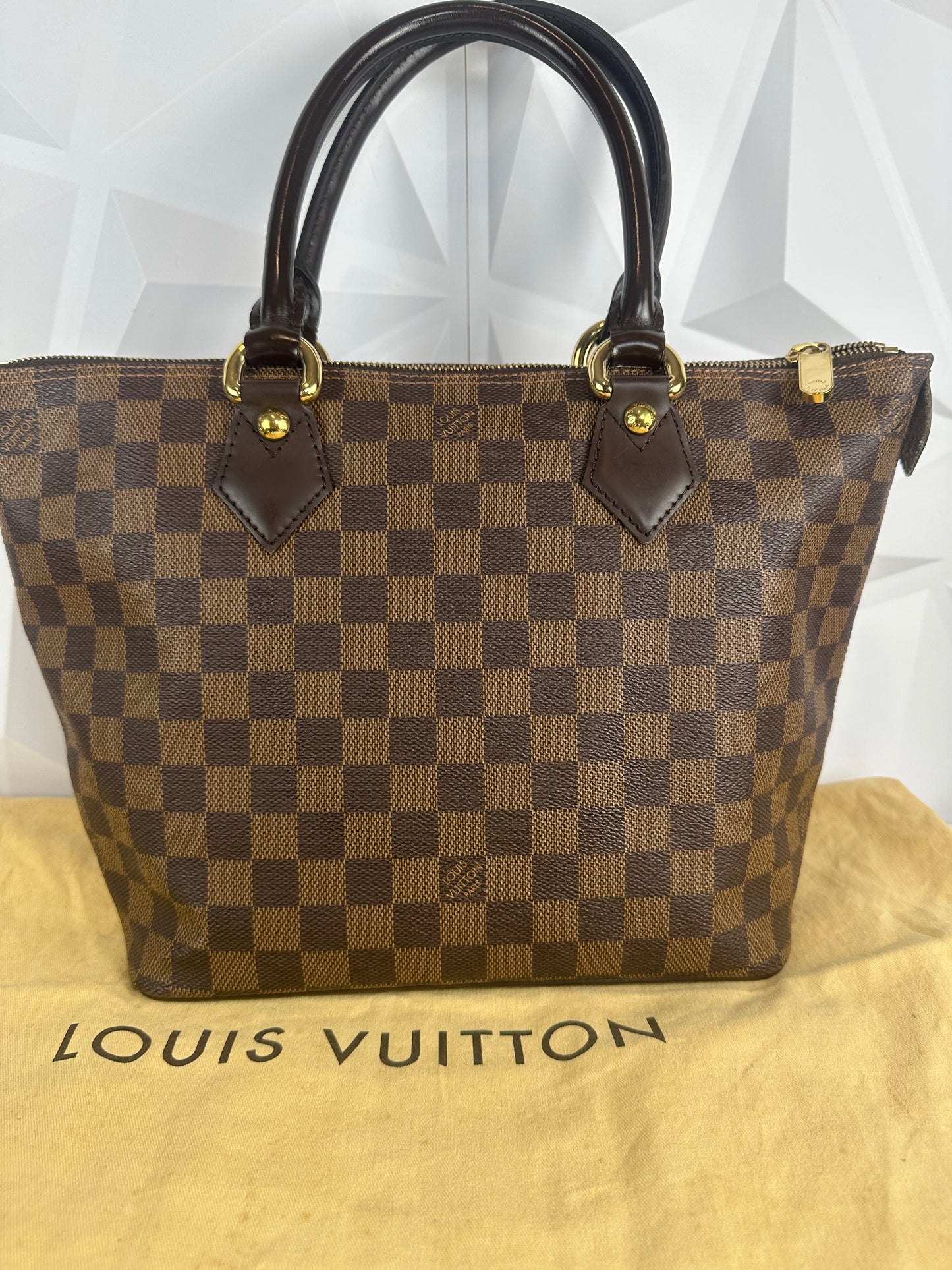 Pre owned LOUIS VUITTON Saleya PM Damier Ebene Tote with Dust bag