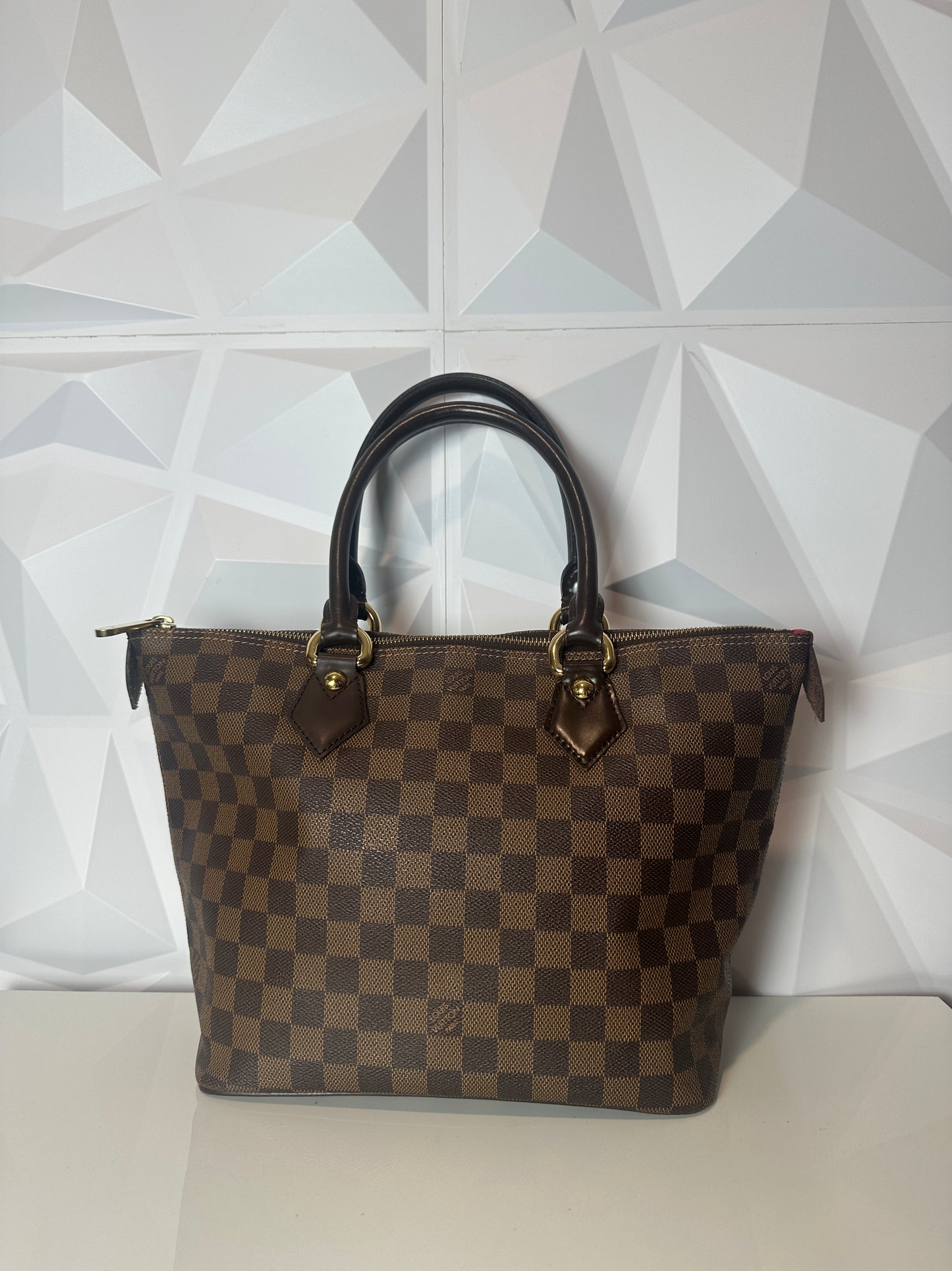 Pre owned LOUIS VUITTON Saleya PM Damier Ebene Tote with Dust bag