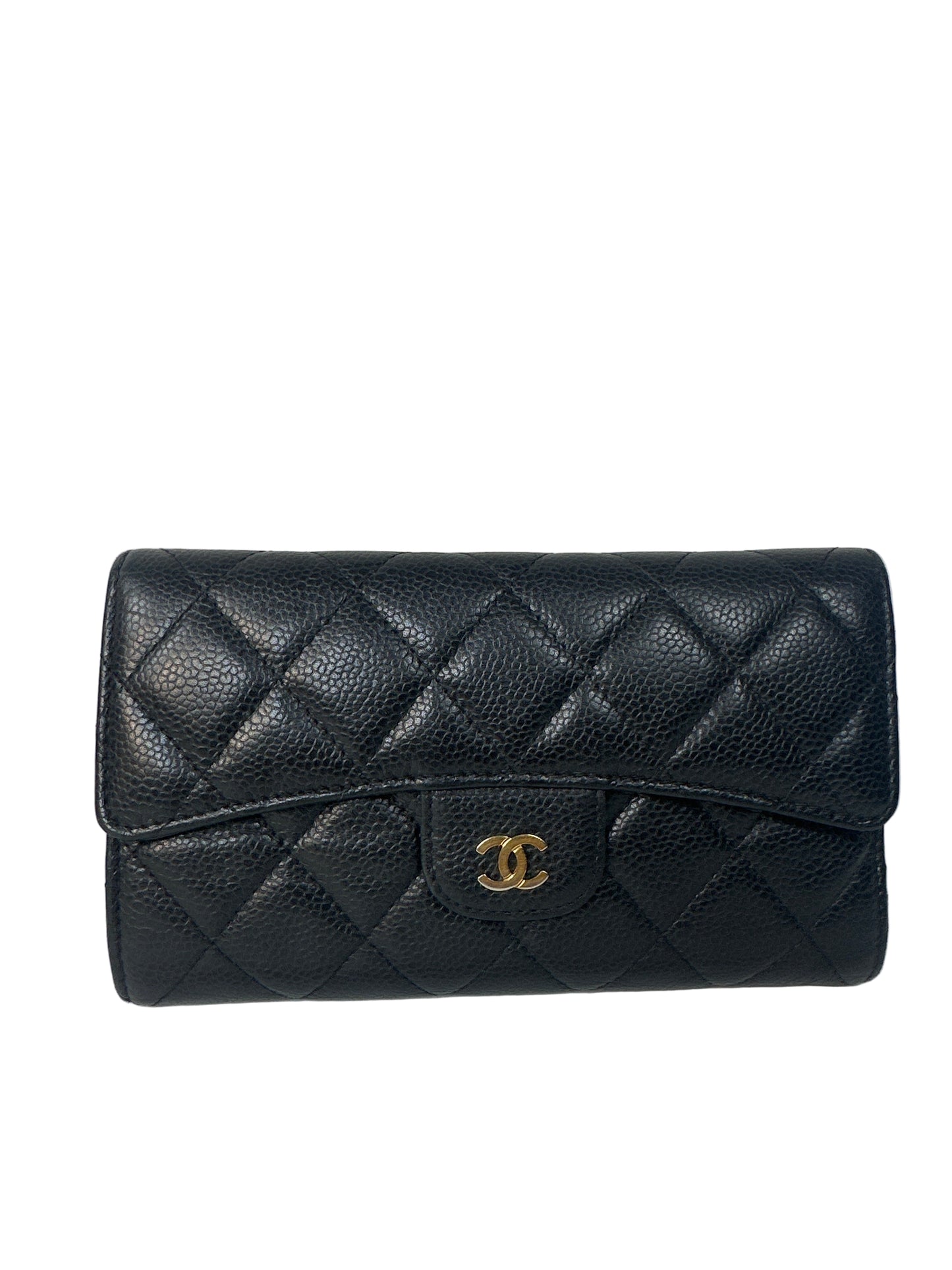 Pre-owned CHANEL Caviar Skin Long Wallet with Coco Mark in Black
