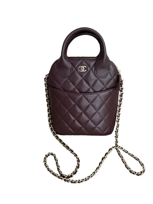 Pre-owned CHANEL Caviar Quilted Top Handle crossbody Clutch With Chain, box and dustbag