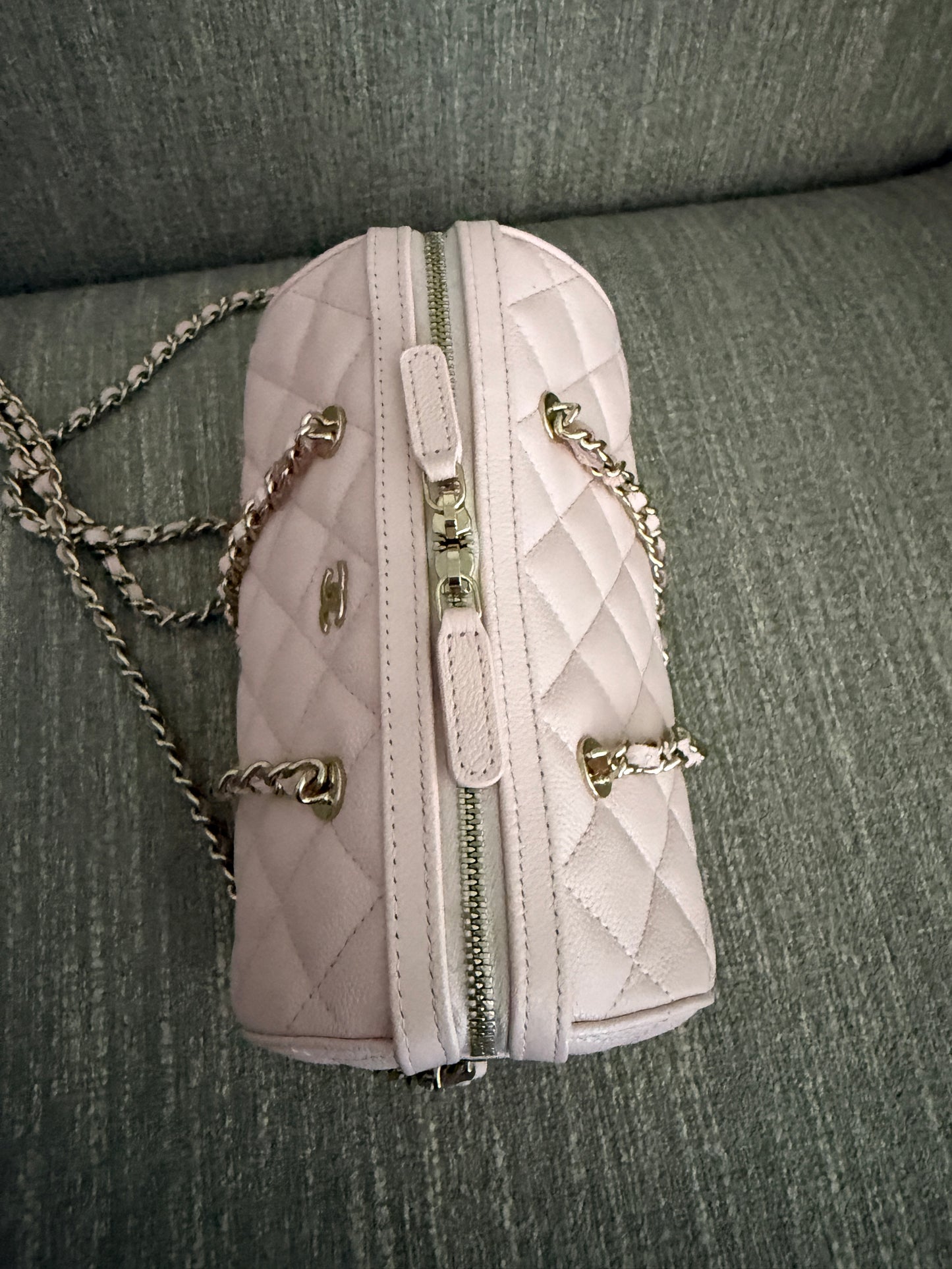 Pre-owned CHANEL bowling bag caviar leather champagne hardware