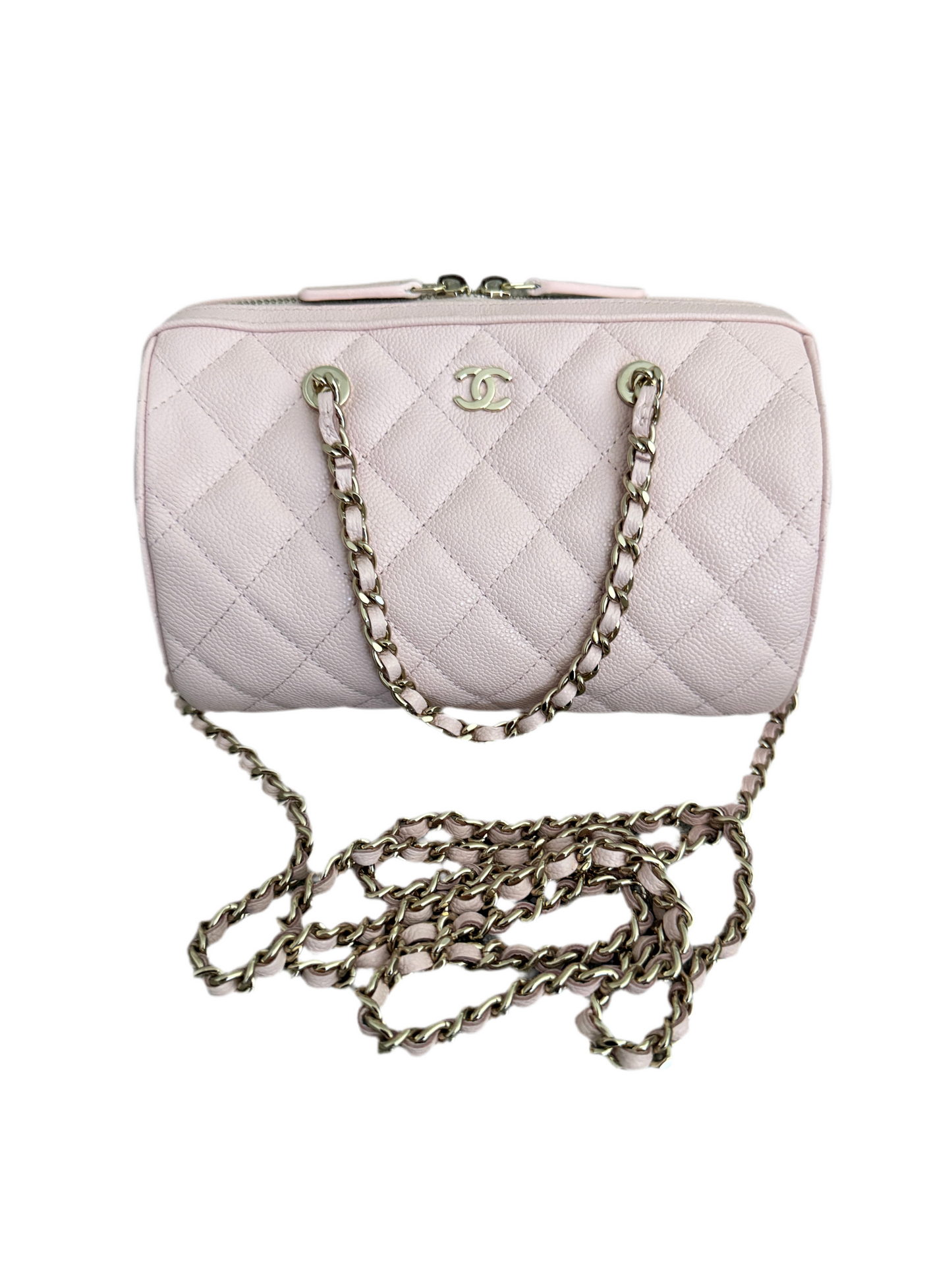 Pre-owned CHANEL bowling bag caviar leather champagne hardware