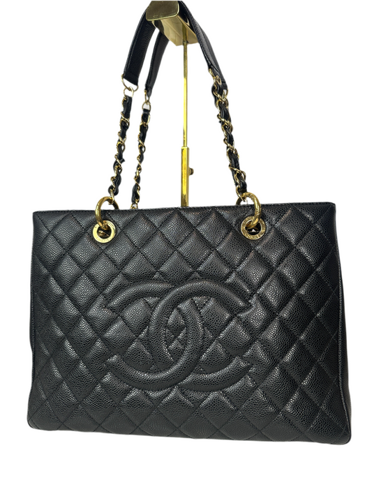 Pre-owned CHANEL Matelasse Chain Tote Black Caviar Leather