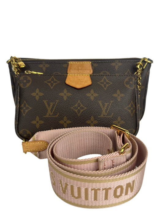 Pre-owned LOUIS VUITTON Monogram Canvas Multi Pochette with pink strap