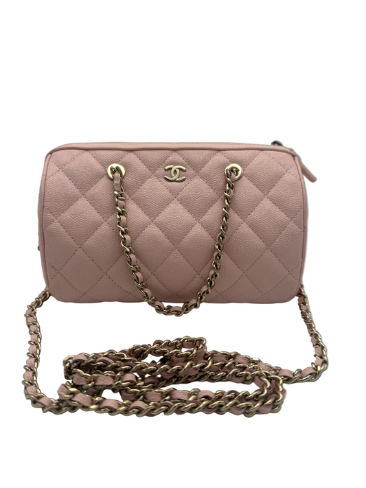 Pre-owned CHANEL bowling bag caviar leather champagne hardware