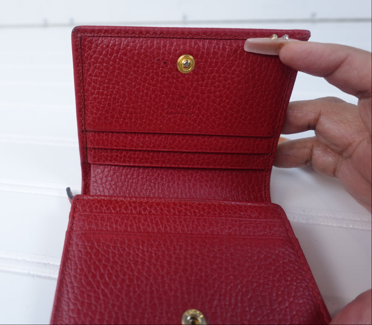 Pre-owned GUCCI GG Marmont Bi-fold Wallet Red Leather _ 268