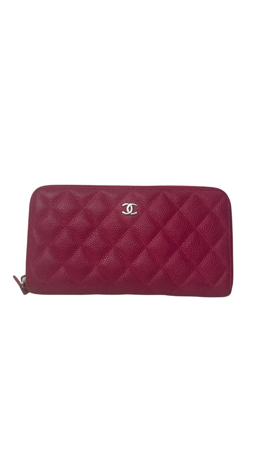 Pre-owned CHANEL Caviar Medium Zip Around Wallet Pink with box