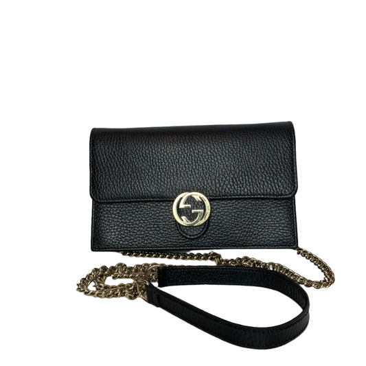 Pre-owned GUCCI interlocking Wallet on chain black leather
