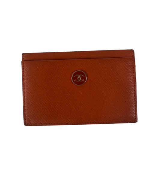 Pre-owned CHANEL Coco Button Card Case Caviar Leather Orange _ 200-1