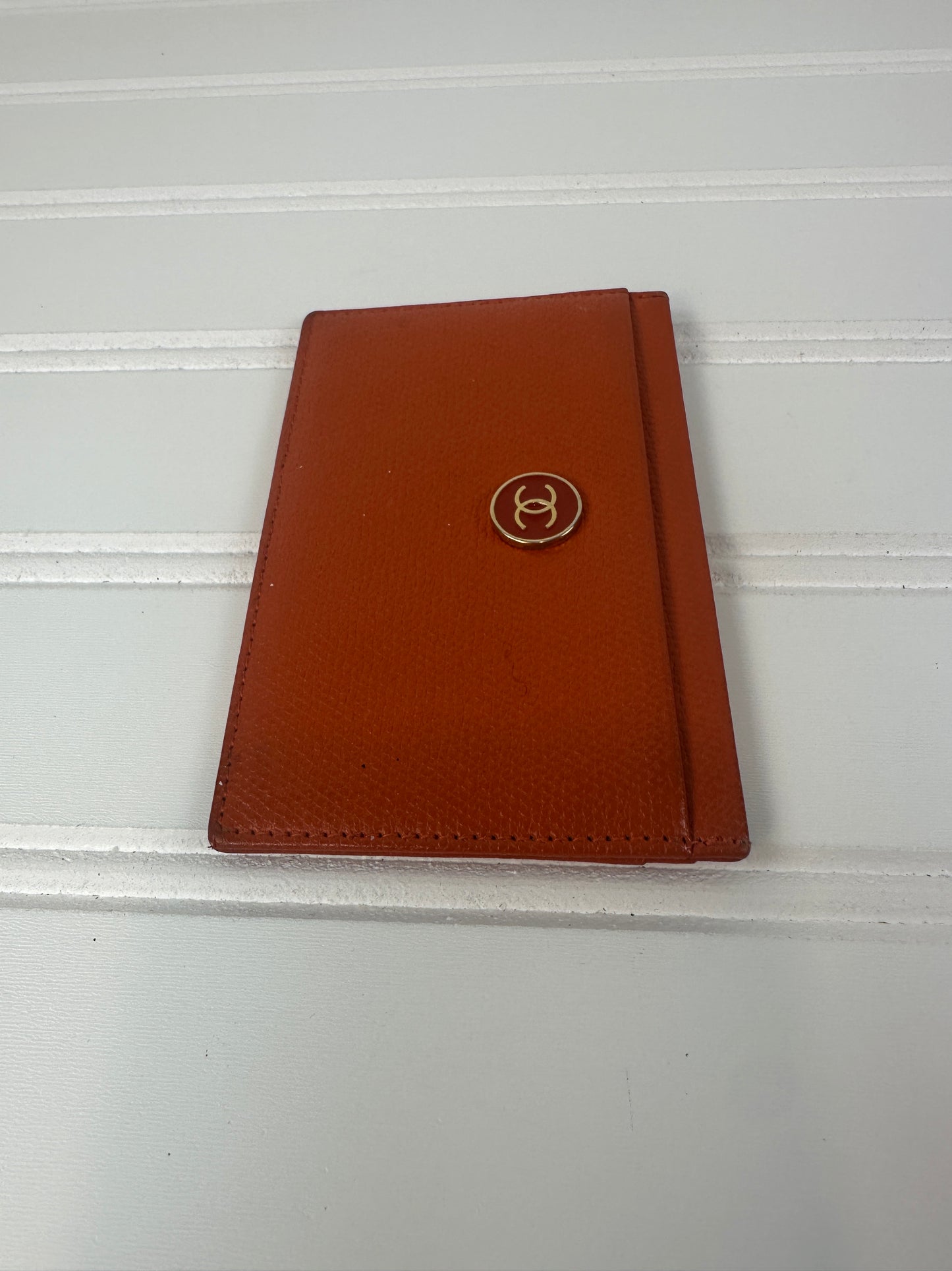 Pre-owned CHANEL Coco Button Card Case Caviar Leather Orange _ 200-1