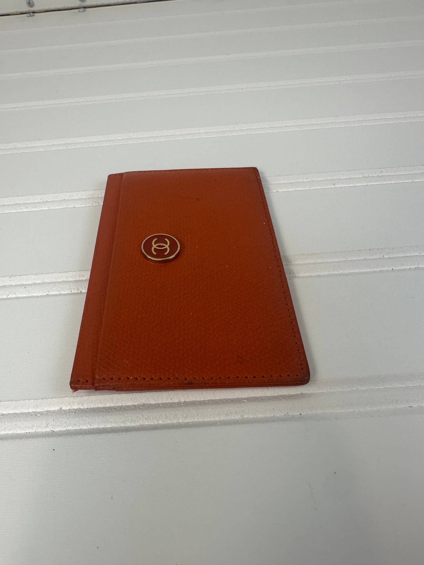 Pre-owned CHANEL Coco Button Card Case Caviar Leather Orange _ 200-1