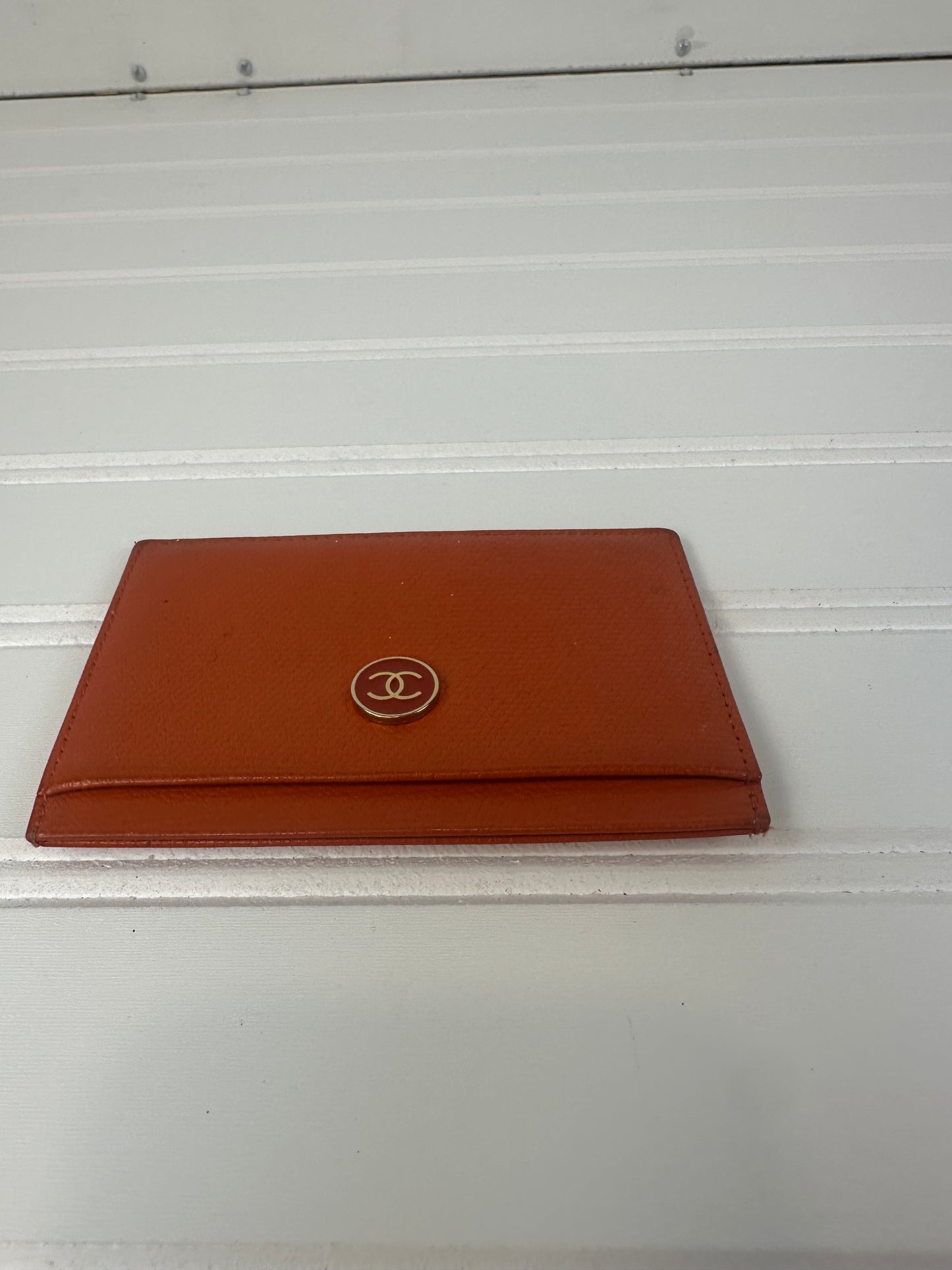 Pre-owned CHANEL Coco Button Card Case Caviar Leather Orange _ 200-1