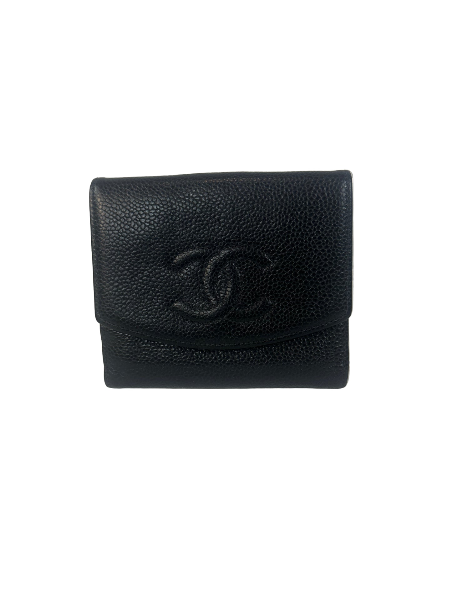 Pre-owned CHANEL Bifold Wallet Black Caviar with Coco Brand _200-4
