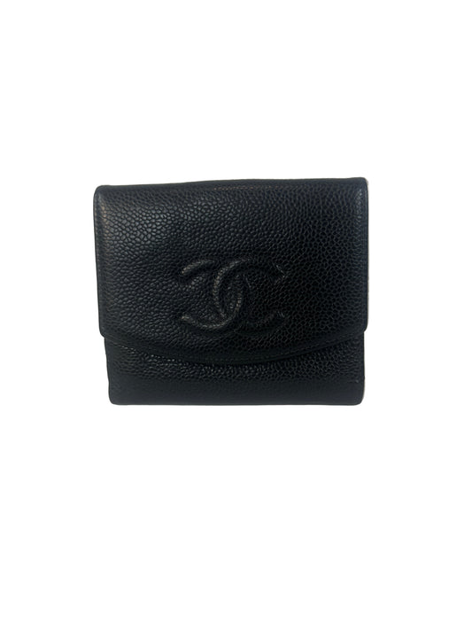 Pre-owned CHANEL Bifold Wallet Black Caviar with Coco Brand _200-4