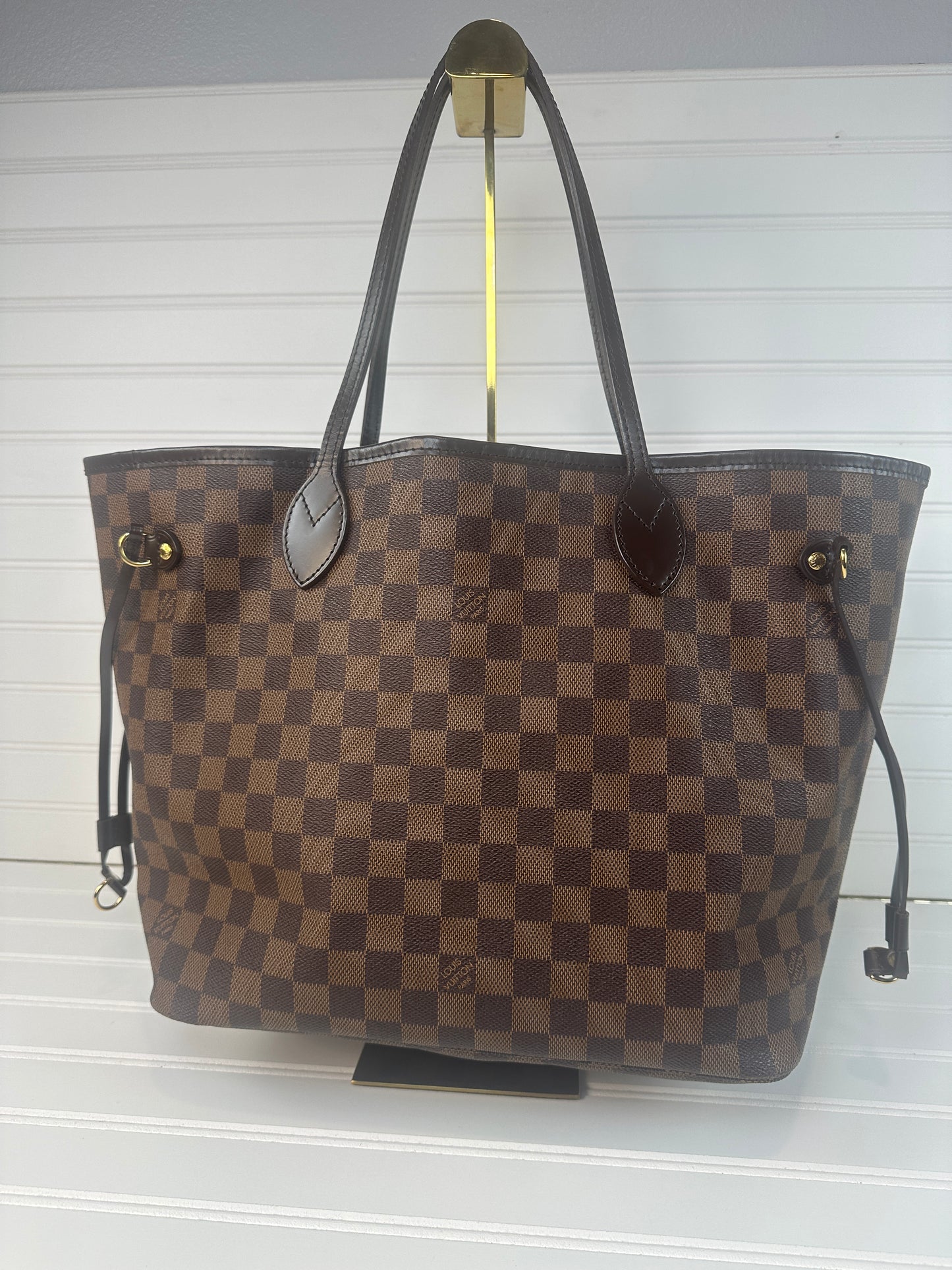 Pre-owned LOUIS VUITTON Neverfull MM in Damier Ebene canvas with red interior_213