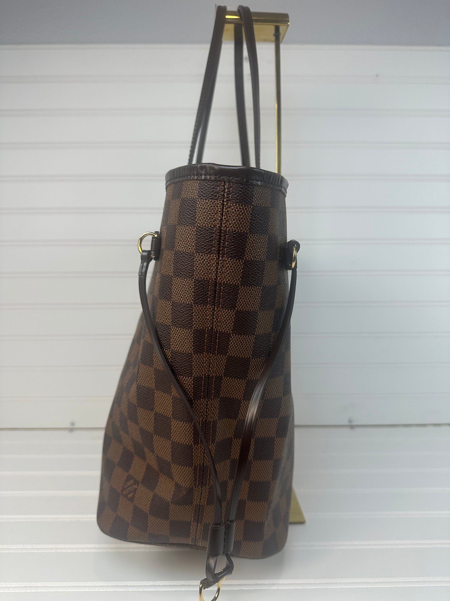 Pre-owned LOUIS VUITTON Neverfull MM in Damier Ebene canvas with red interior_213
