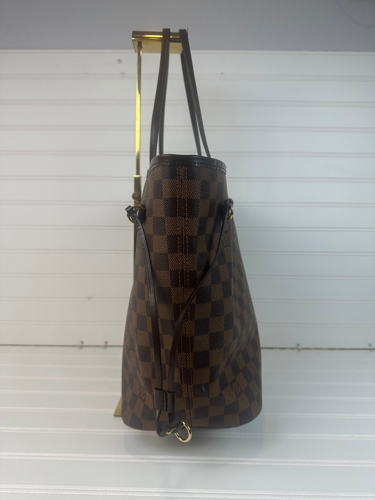 Pre-owned LOUIS VUITTON Neverfull MM in Damier Ebene canvas with red interior_213