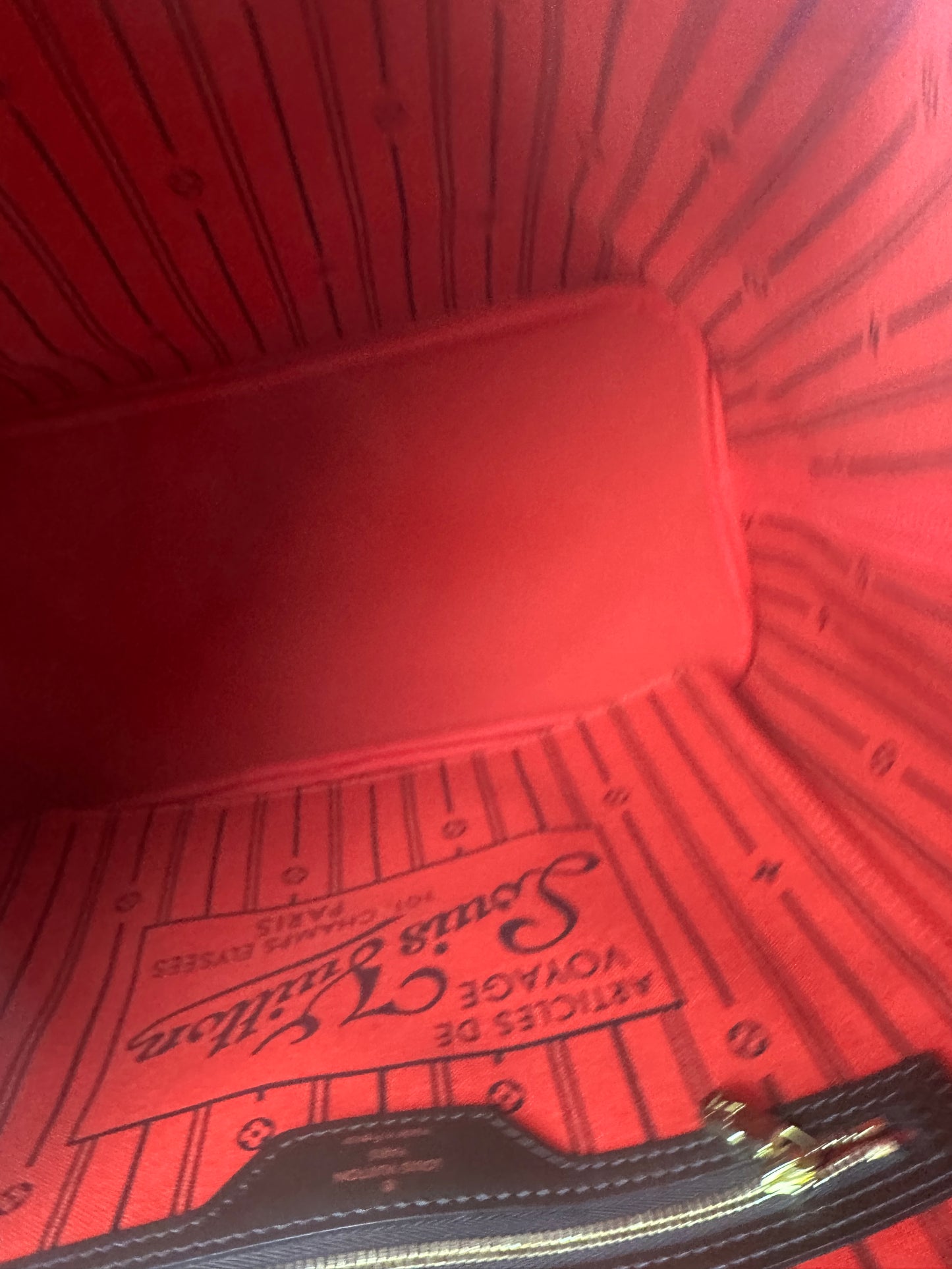 Pre-owned LOUIS VUITTON Neverfull MM in Damier Ebene canvas with red interior_213