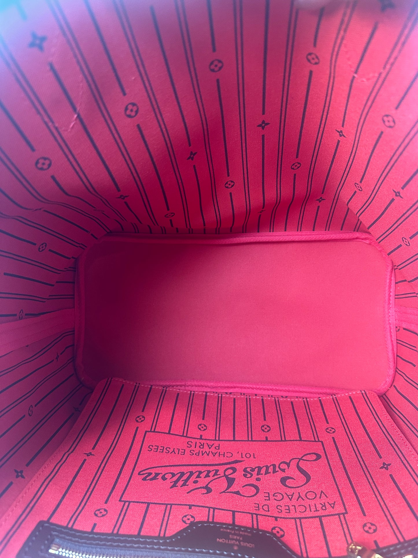 Pre-owned LOUIS VUITTON Neverfull MM in Damier Ebene canvas with red interior_213