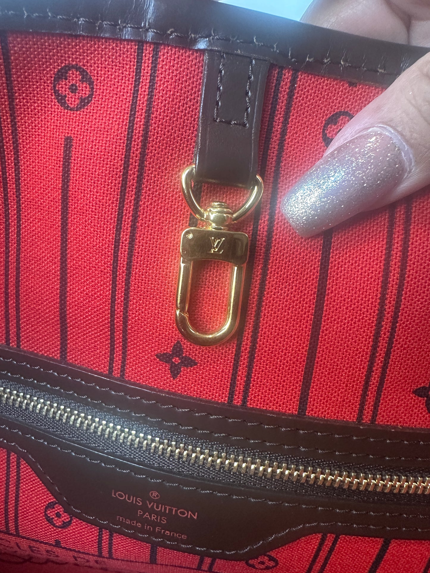 Pre-owned LOUIS VUITTON Neverfull MM in Damier Ebene canvas with red interior_213