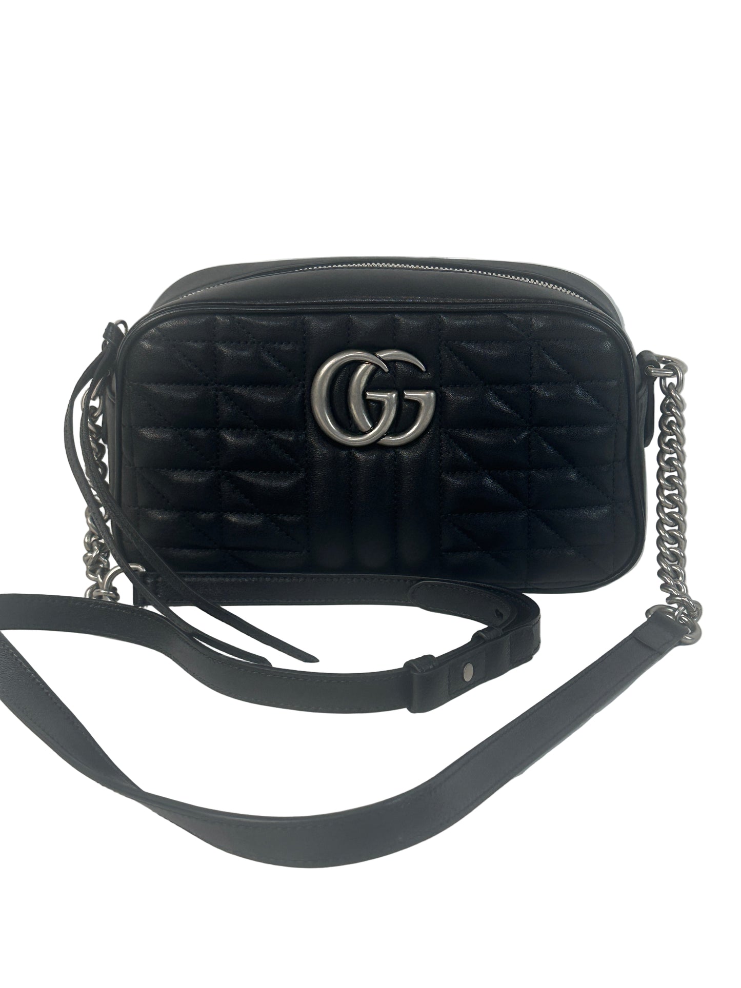 Pre-owned GUCCI Marmont Black Leather with Silver Logo _215
