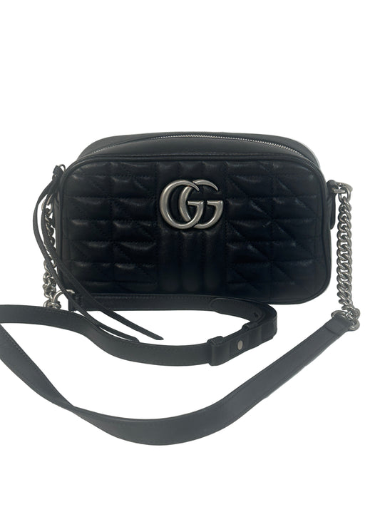 Pre-owned GUCCI Marmont Black Leather with Silver Logo _215