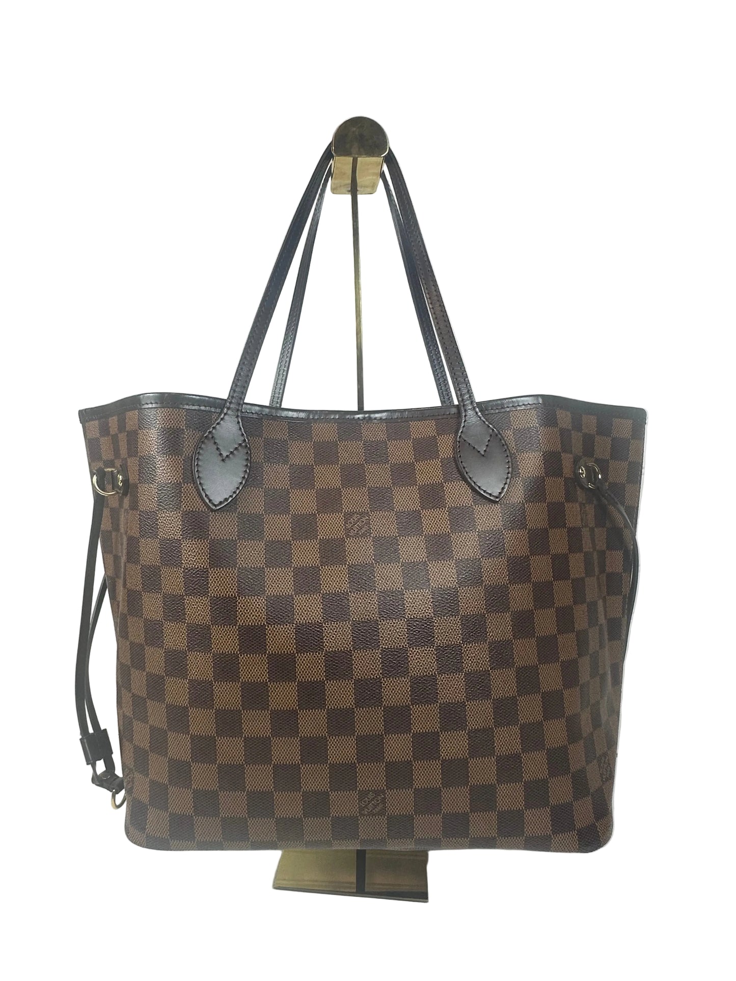 Pre-owned LOUIS VUITTON Neverfull MM in Damier Ebene canvas with red interior_218