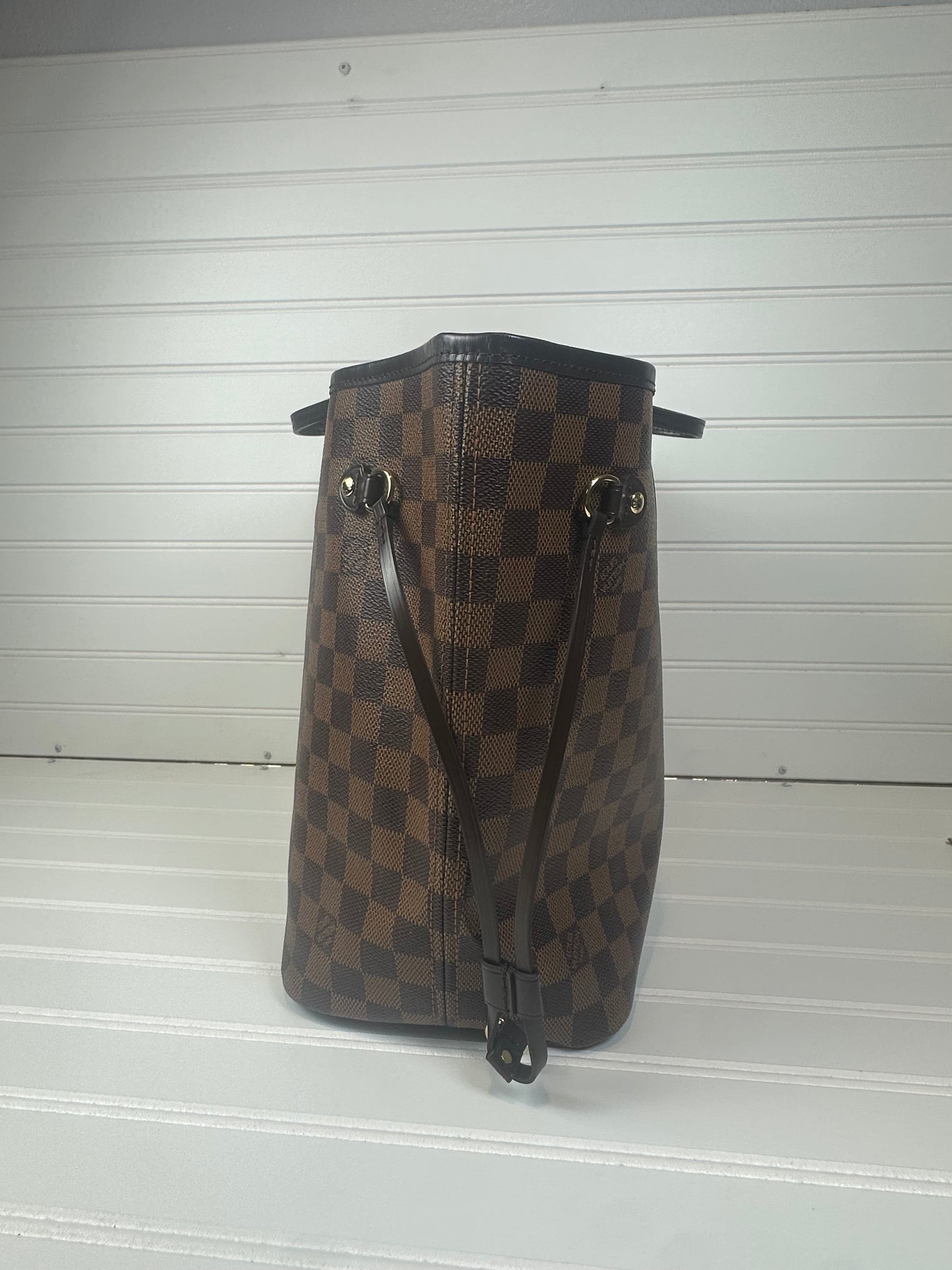 Pre-owned LOUIS VUITTON Neverfull MM in Damier Ebene canvas with red interior_218