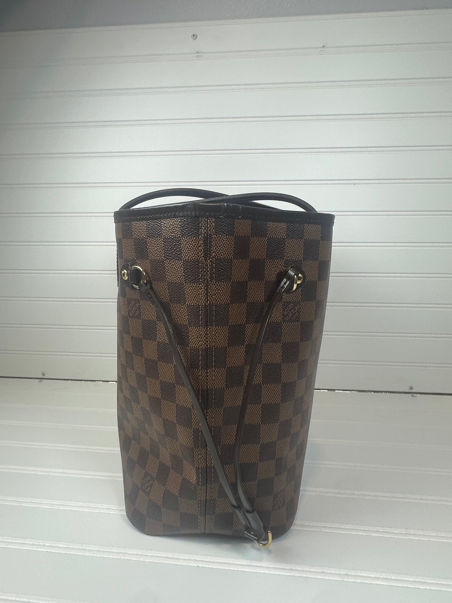 Pre-owned LOUIS VUITTON Neverfull MM in Damier Ebene canvas with red interior_218